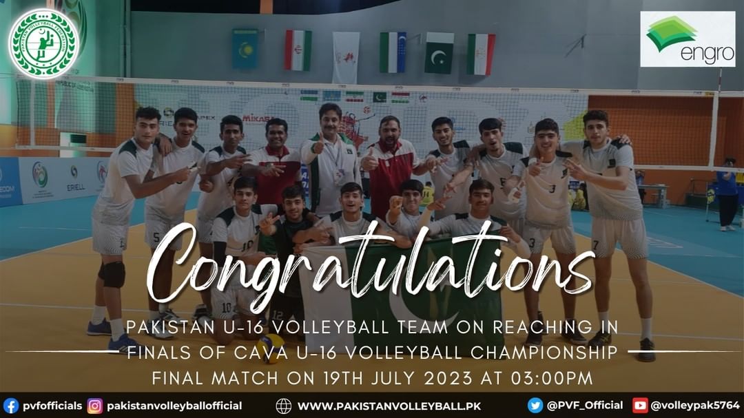 Pakistan U-16 Team Reaching to Final of CAVA U-16 Volleyball Championship