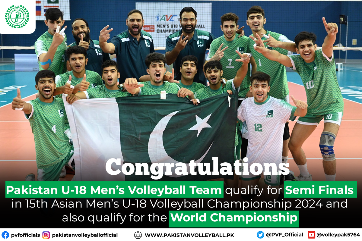 Pakistan U18 Volleyball Team Qualify for World Championship & Secures Historic Semi-Final Spot in 15th Asian Men’s U18 Volleyball Championship